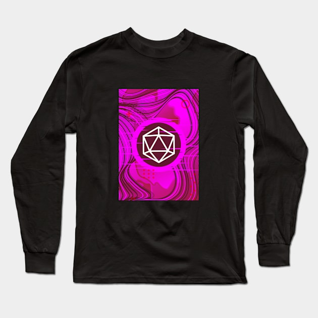 Pink Glitch Polyhedral D20 Dice Tabletop RPG Long Sleeve T-Shirt by dungeonarmory